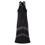 Robe longue sexy en voile cousu dos nu pour femme