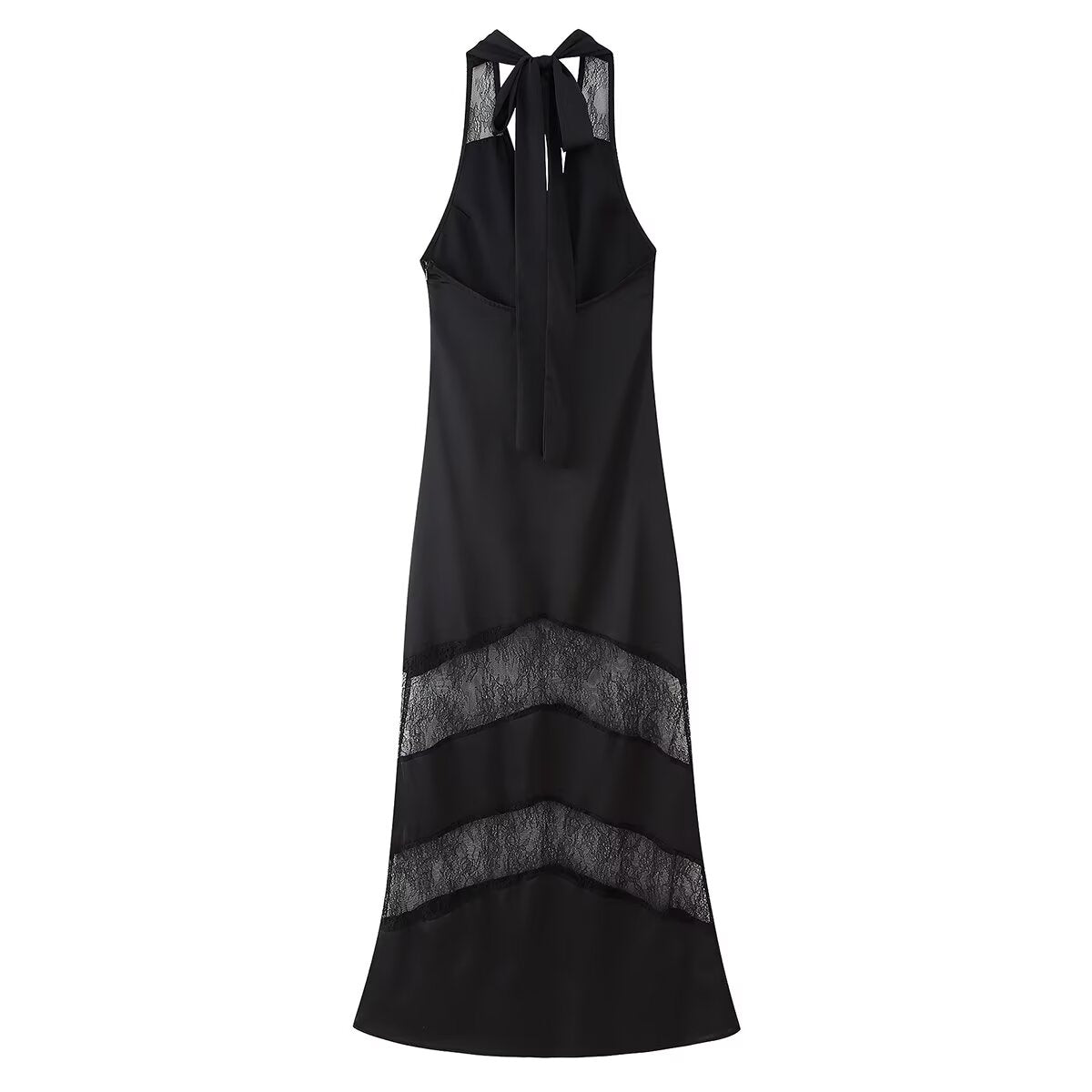 Robe longue sexy en voile cousu dos nu pour femme