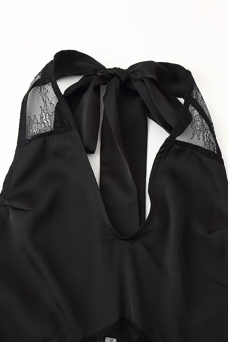 Robe longue sexy en voile cousu dos nu pour femme