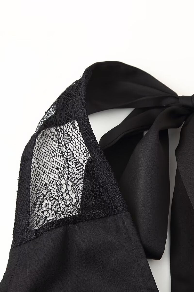 Robe longue sexy en voile cousu dos nu pour femme