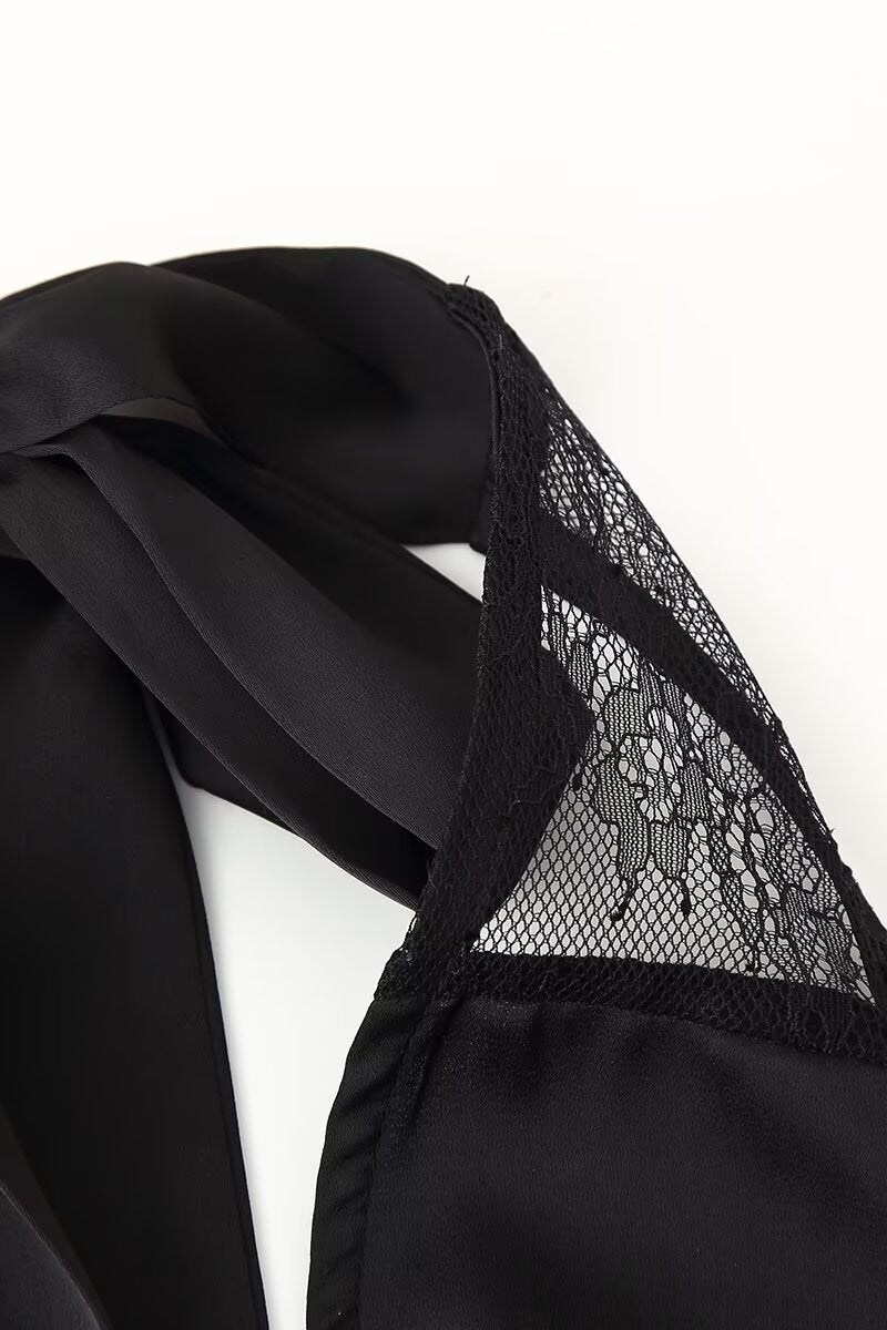 Robe longue sexy en voile cousu dos nu pour femme