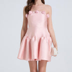 Robe bustier élégante à fleurs tridimensionnelles pour femme, couleur unie, taille haute