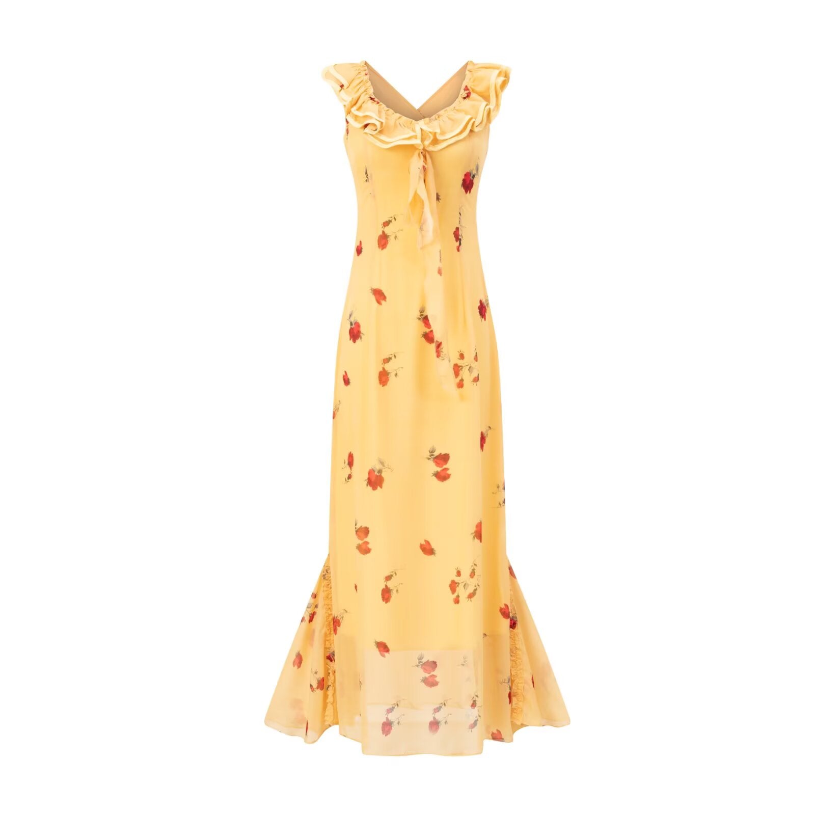 Summer Dusk Rose Lace Sling Floral Dress Cinched Slimming Maxi Dress PullWind