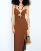 Summer Women Clothing Halter Chest Hollow Out Cutout Tube Top Dress TRAF