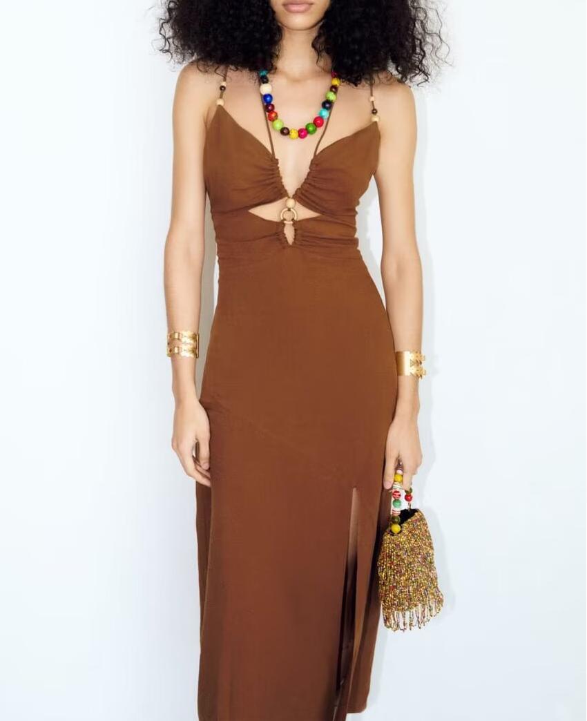 Summer Women Clothing Halter Chest Hollow Out Cutout Tube Top Dress TRAF