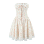 Puffy Slim Fit Tube Top Dress Floral Lace up Waist Controlled Picture Color ZDShop