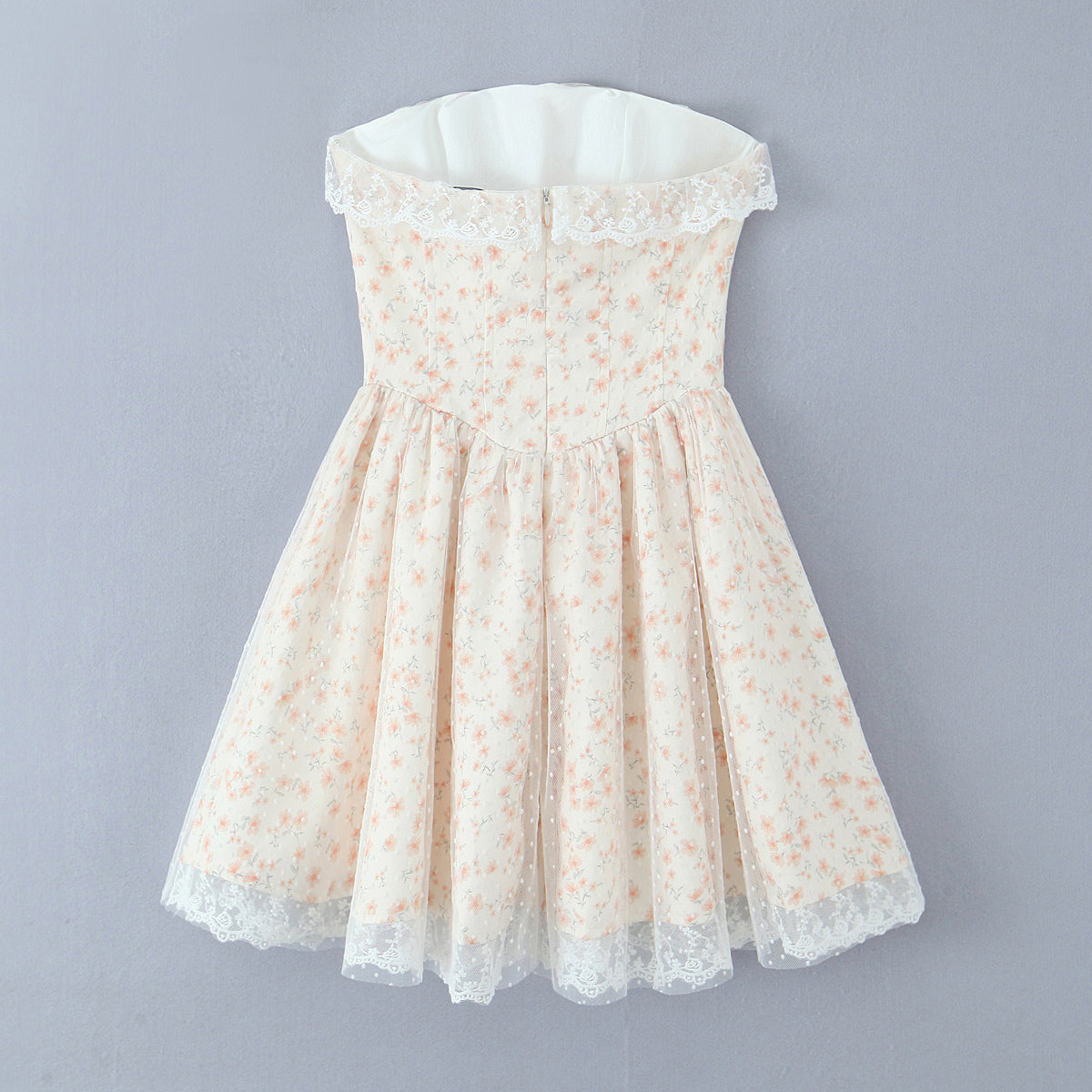 Puffy Slim Fit Tube Top Dress Floral Lace up Waist Controlled Picture Color ZDShop