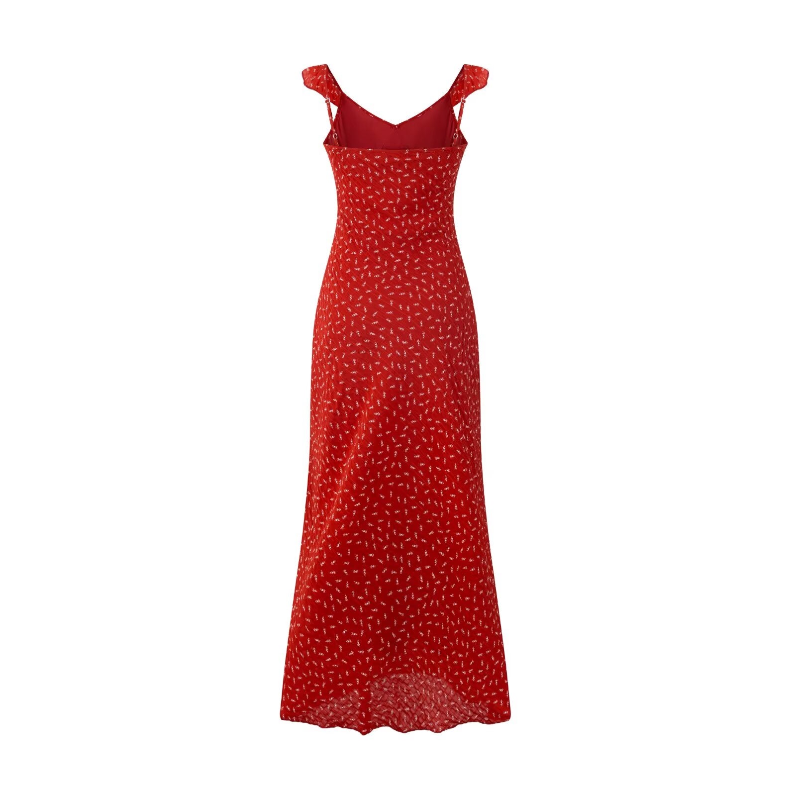 Spring Vacation Elegant Bright Red Floral Printed V neck Maxi Dress PullWind