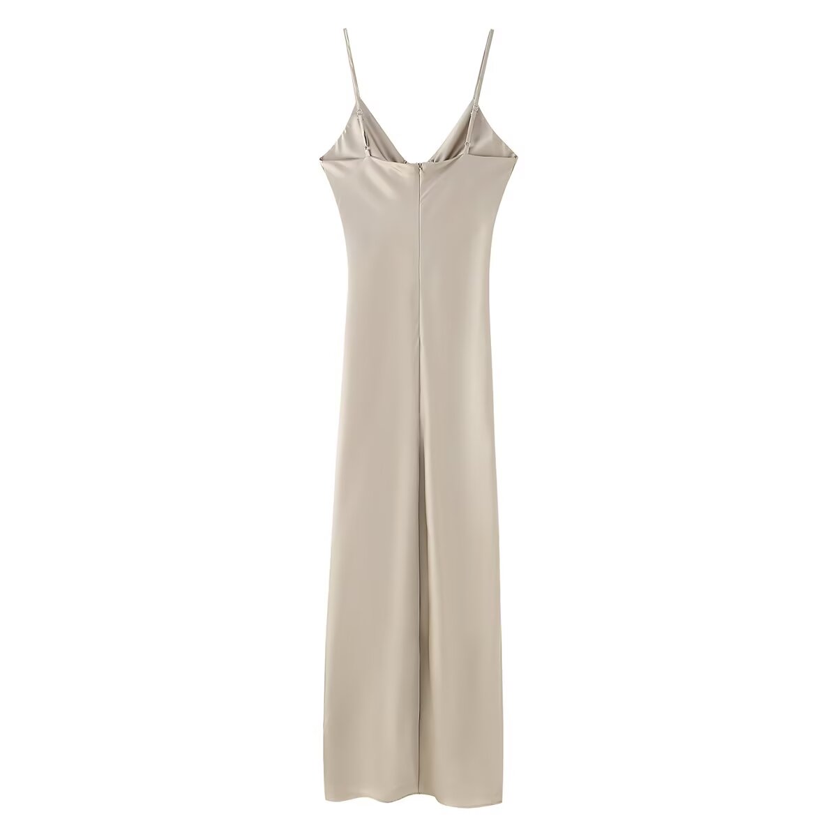 Women Clothing Long Hollow Out Cutout Decorative Satin Sling Dress CHEN