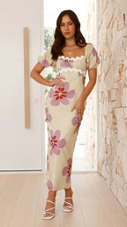 Spring Summer Linen Printing Dress Split Holiday Dress Dress Women Oyrina