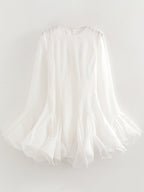 Robe tutu en tulle à volants laminés, mini-robe d'été douce, col rond, manches évasées, coupe ajustée