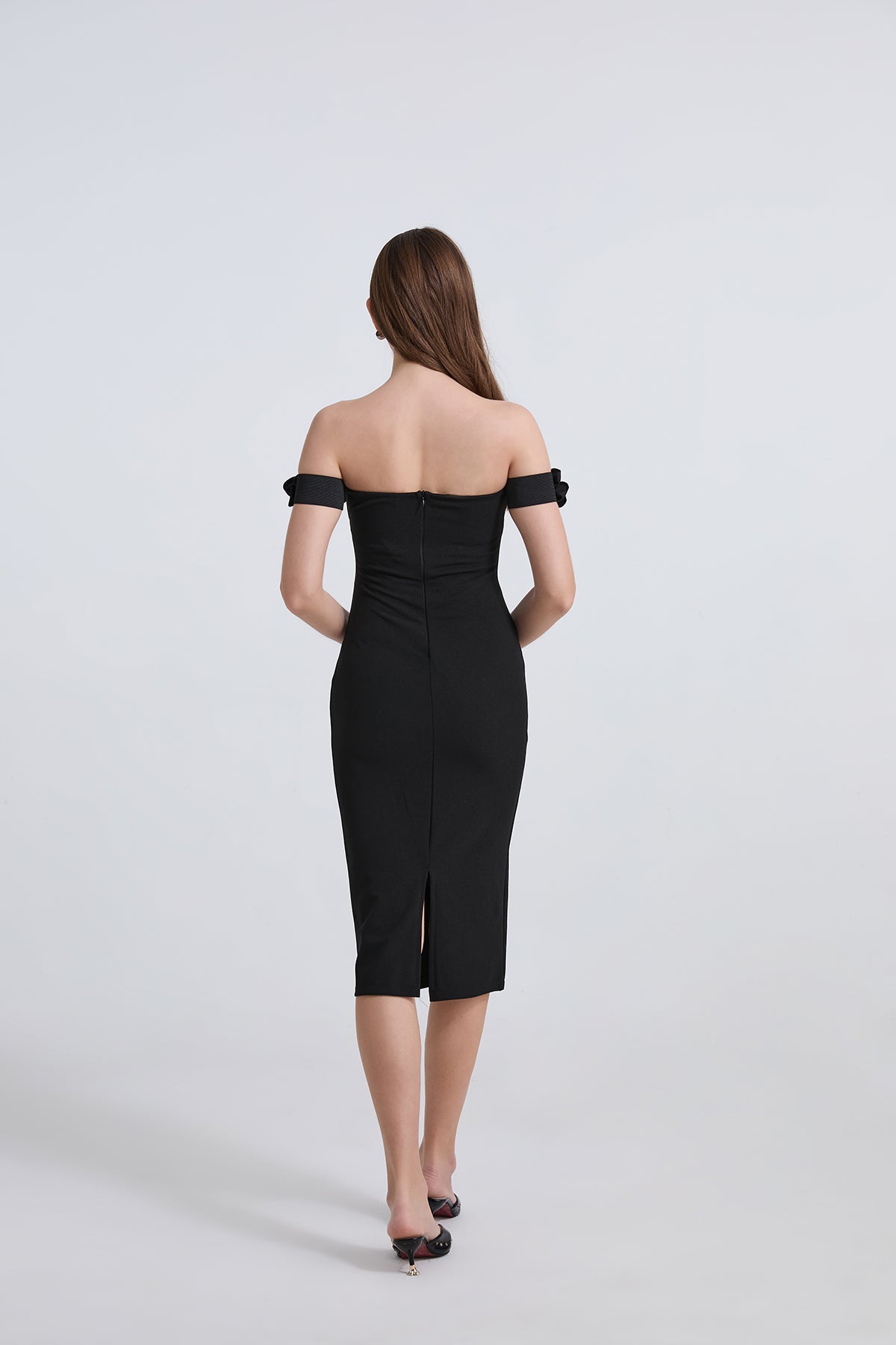 Women Summer Solid Color One Shoulder Three Dimensional Flower Slim Fit Slit Dress ESUNG