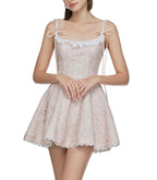 Women Clothing Spring Summer Pink Double Layer Strap Elastic Smocking Princess Dress ZDShop