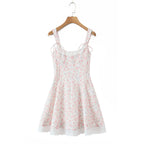 Women Clothing Spring Summer Pink Double Layer Strap Elastic Smocking Princess Dress ZDShop