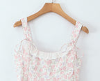 Women Clothing Spring Summer Pink Double Layer Strap Elastic Smocking Princess Dress ZDShop