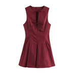 Spring Women Clothing Wide Swing Bowknot Decoration Short Dress SHE