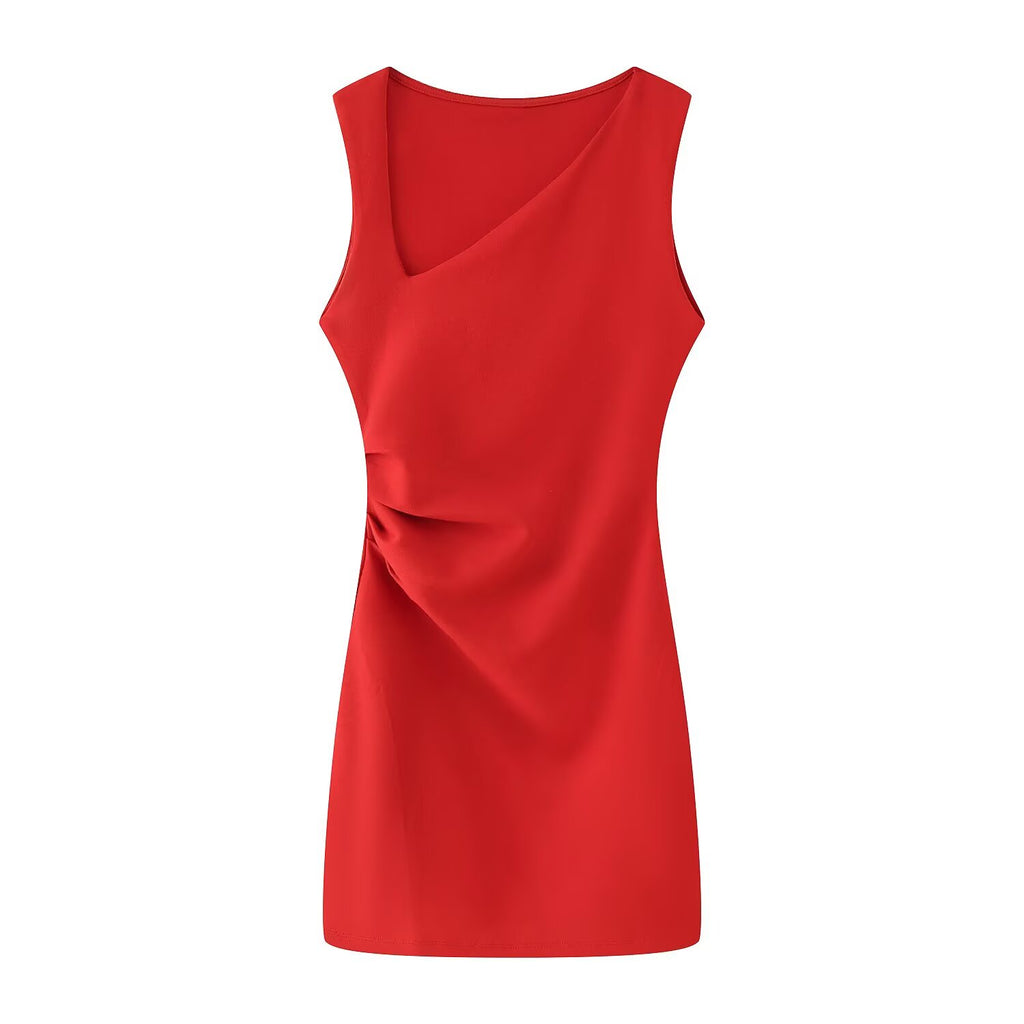 Women Clothing Spring Summer Casual Pleated Decoration Short Dress JOUNJ