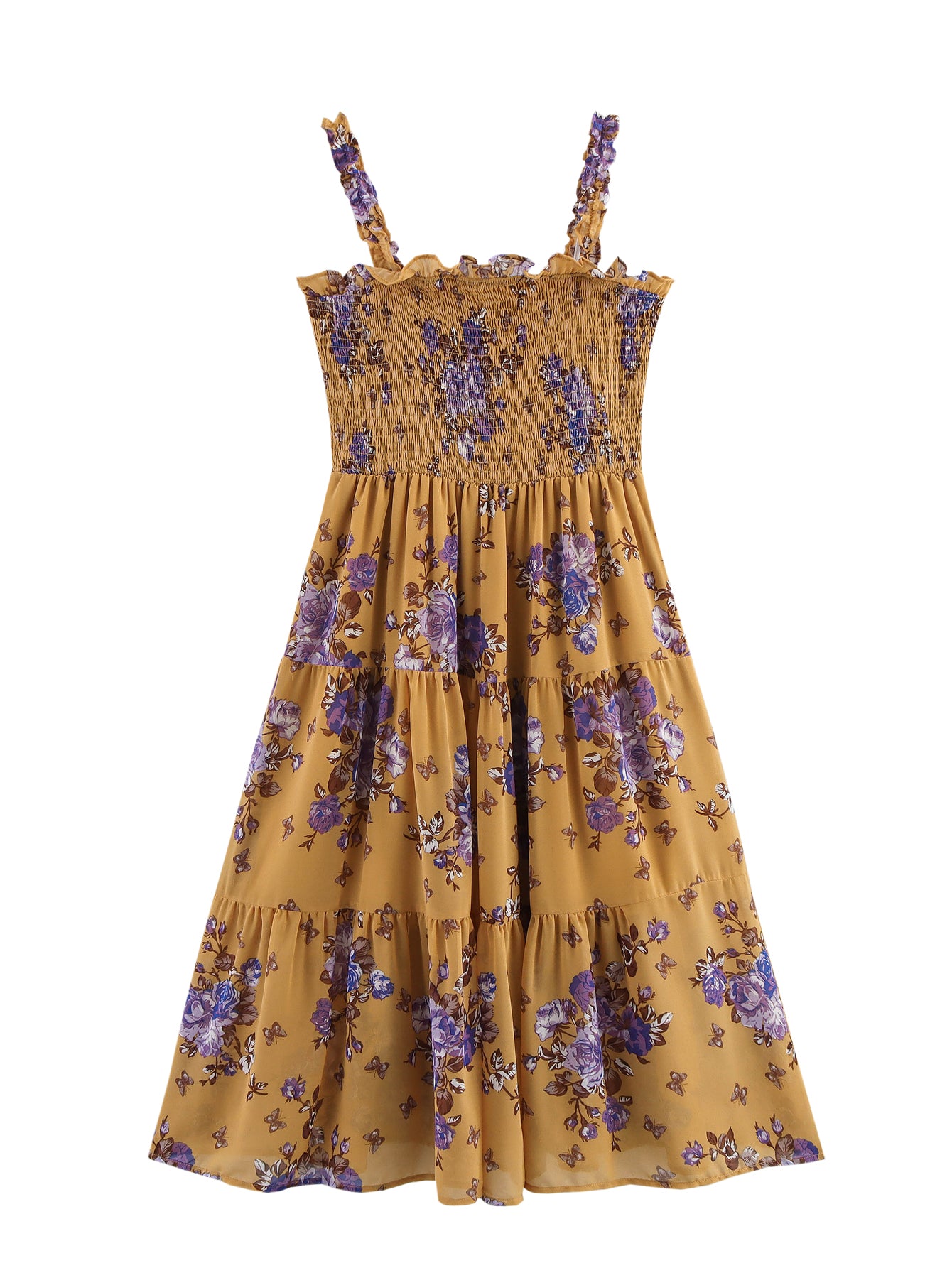 Spring Women Clothing Simple Loose Chiffon Printed Pleated Dress FRIDAY
