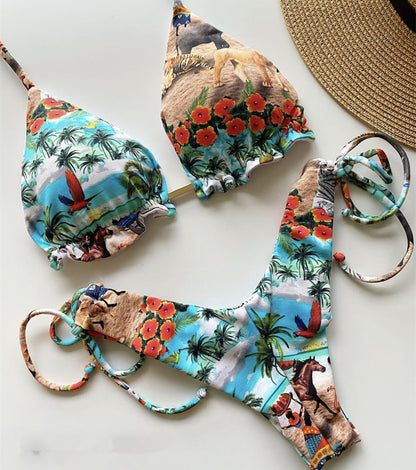 Traje de baño de bikini con borlas estampadas