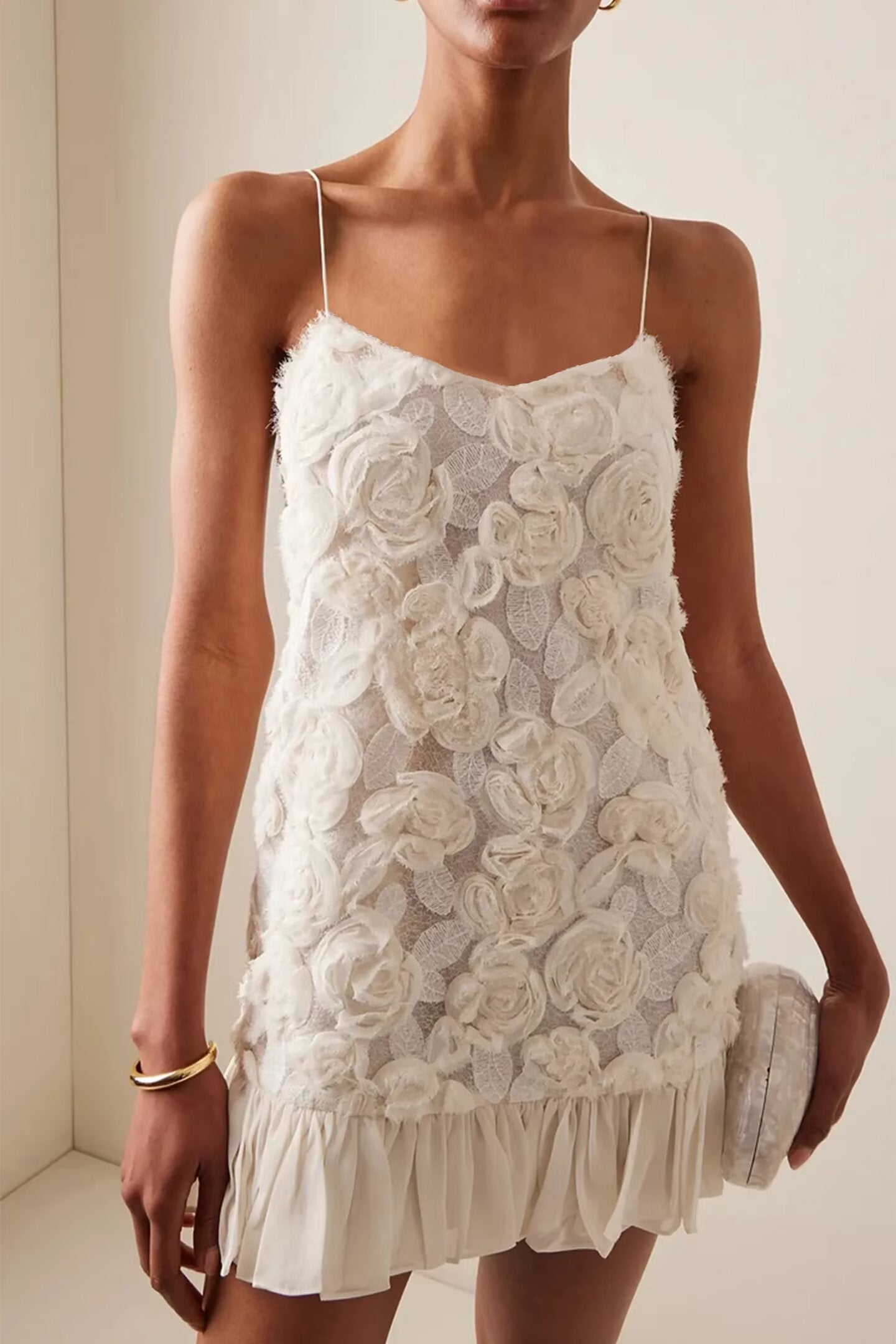 Women Clothing Spring Vacation Three Dimensional Floral Chiffon Patchwork Sling Dress JiaJia