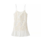 Women Clothing Spring Vacation Three Dimensional Floral Chiffon Patchwork Sling Dress JiaJia