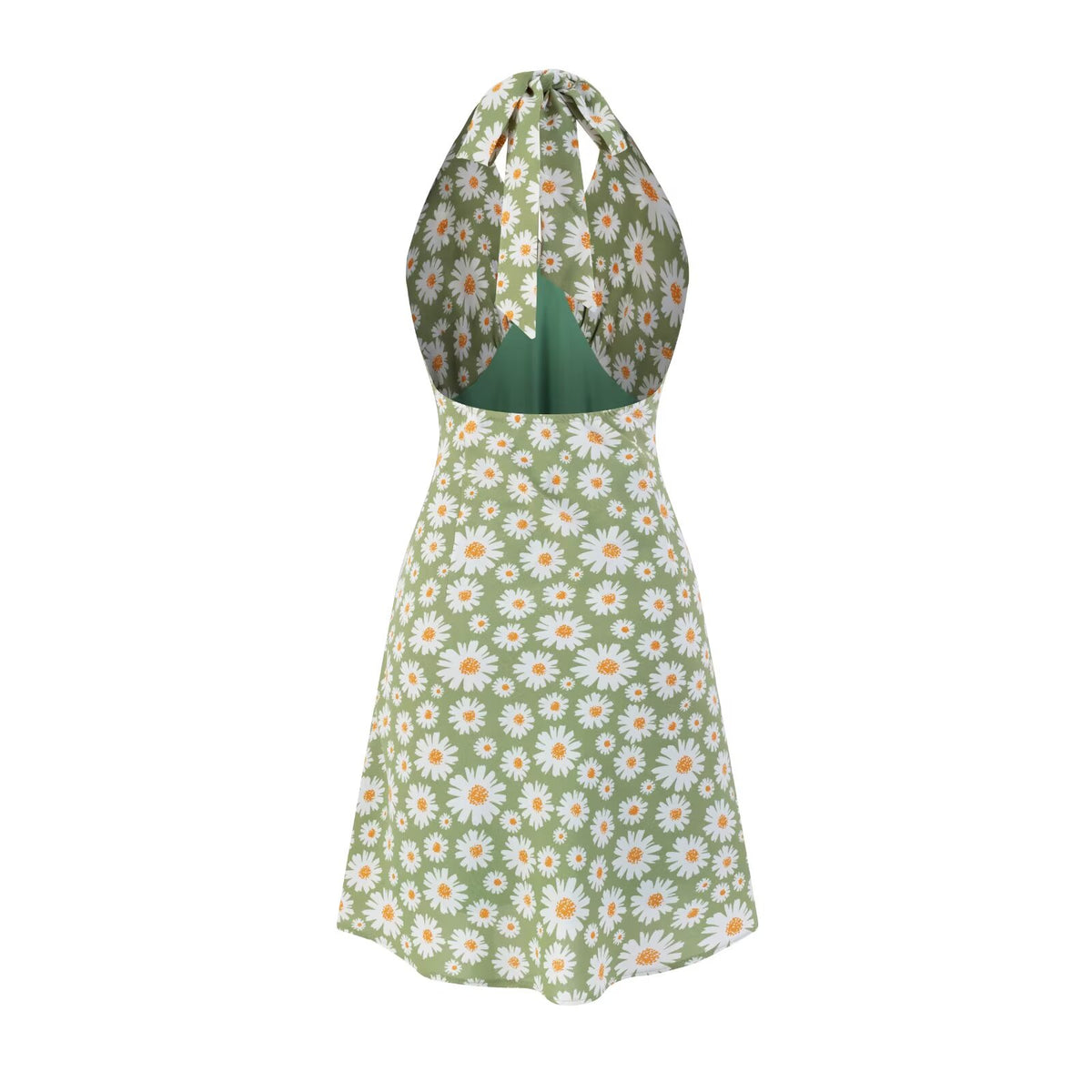 Summer Sexy Sexy High Waist Slim Fit Little Daisy Printed Halter Backless Dress Short PullWind