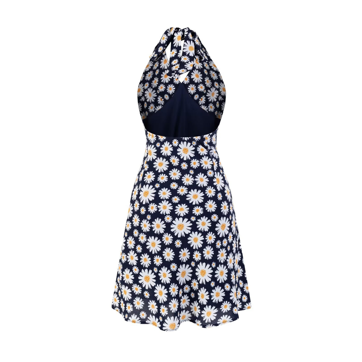 Summer Sexy Sexy High Waist Slim Fit Little Daisy Printed Halter Backless Dress Short PullWind