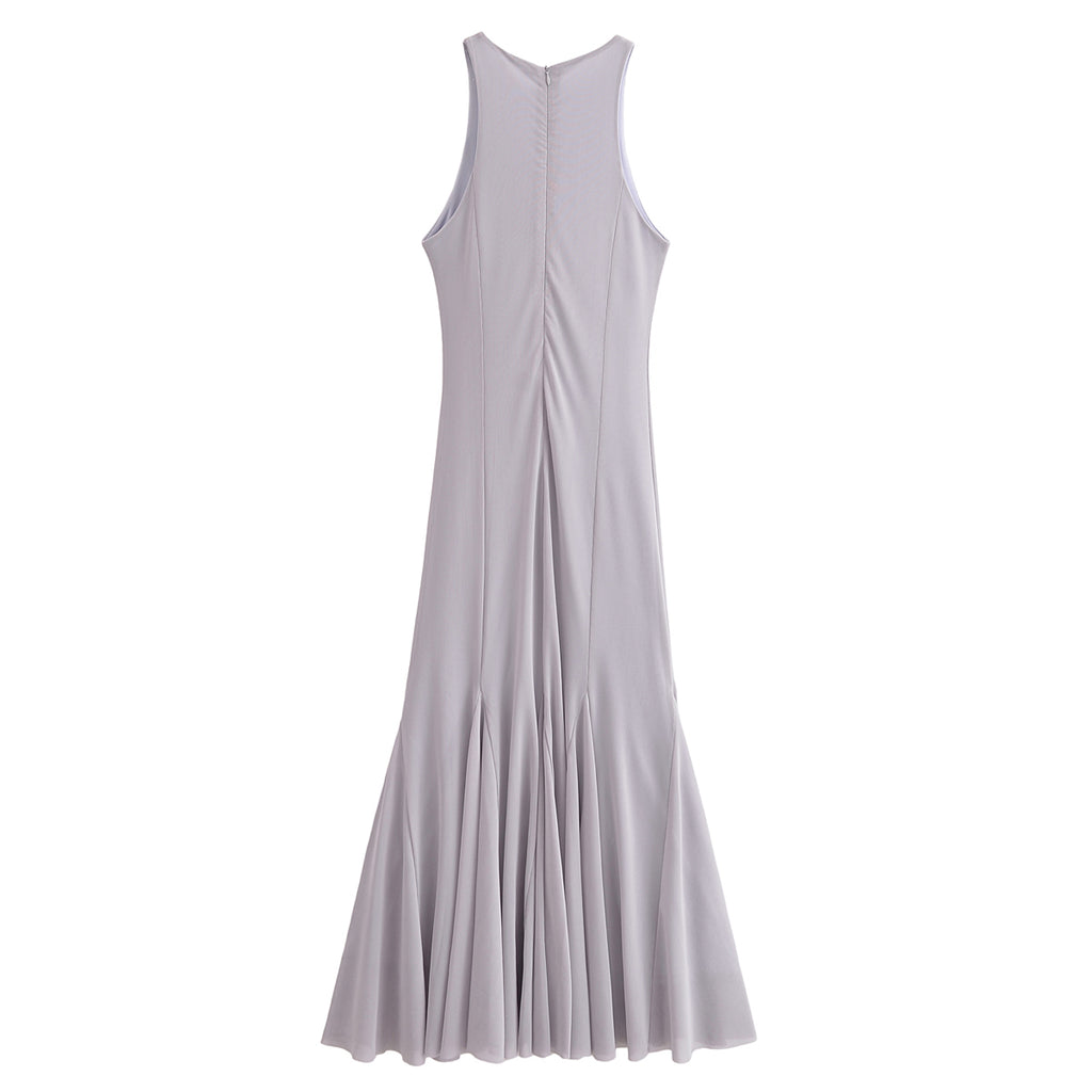 Spring Women Clothing Street Wide Swing Silk Net Sleeveless Dress TRAF