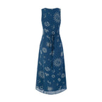 Retro Vacation Deep V Plunge neck Sleeveless Vest Dress Chest Lace Stitching Printing Waist Controlled Lace up Dress PullWind
