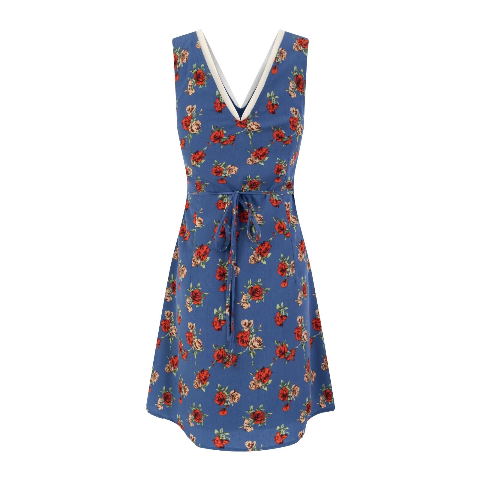 Spring Casual Vacation Floral V neck Lace up Waist Slimming Figure Dress PullWind
