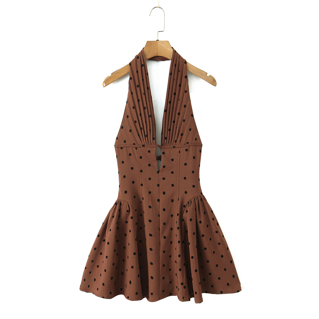 Vestido halter elegante con diamantes de imitación, estilo retro, sexy, con escote en V profundo, corte entallado y espalda descubierta.