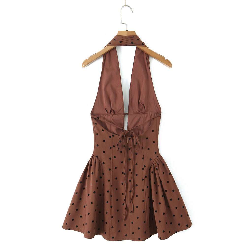Vestido halter elegante con diamantes de imitación, estilo retro, sexy, con escote en V profundo, corte entallado y espalda descubierta.