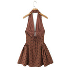Vestido halter elegante con diamantes de imitación, estilo retro, sexy, con escote en V profundo, corte entallado y espalda descubierta.