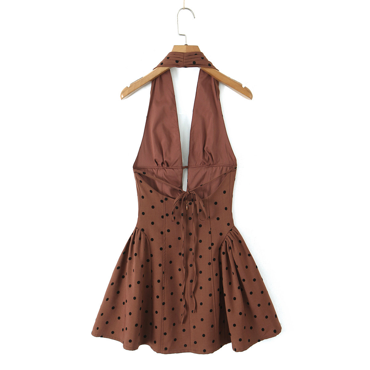 Vestido halter elegante con diamantes de imitación, estilo retro, sexy, con escote en V profundo, corte entallado y espalda descubierta.