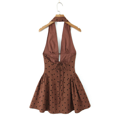 Sweet Rhinestone Chic Halter Dress Retro Sexy Deep V Plunge neck Slim Fit Backless Mini