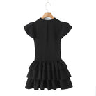 Summer Women Sexy Flying Sleeve Lace up Slim Fitting Patchwork Solid Color Tiered Dress Aiostar