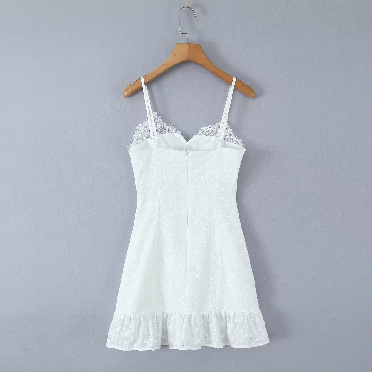 V neck Lace Chest Bow Suspender Dress Sweet Slim Fit Wooden Ear Aiostar