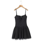 Summer Women Sexy Polka Dot Camisole Stitching Lace Bow Dress Aiostar