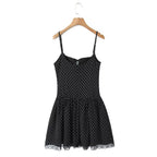Summer Women Sexy Polka Dot Camisole Stitching Lace Bow Dress Aiostar