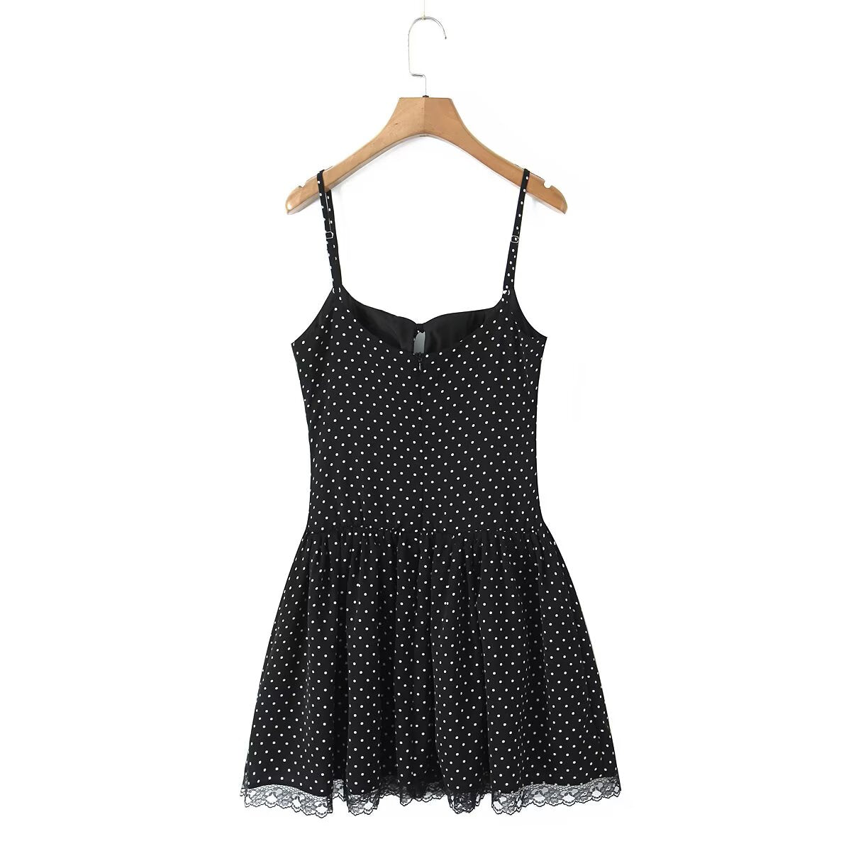 Summer Women Sexy Polka Dot Camisole Stitching Lace Bow Dress Aiostar