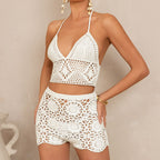 Ensemble de plage soluble dans l'eau, haut camisole ajouré, short mi-long, protection solaire, couleur unie