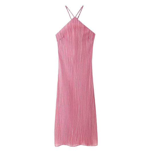 Spring Summer Women Clothing Sexy Sexy Slim Halter Lace up Texture Dress