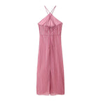 Spring Summer Women Clothing Sexy Sexy Slim Halter Lace up Texture Dress