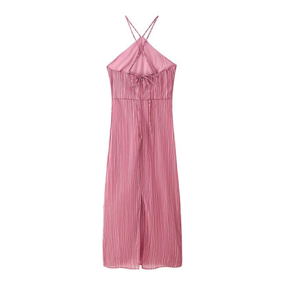 Spring Summer Women Clothing Sexy Sexy Slim Halter Lace up Texture Dress