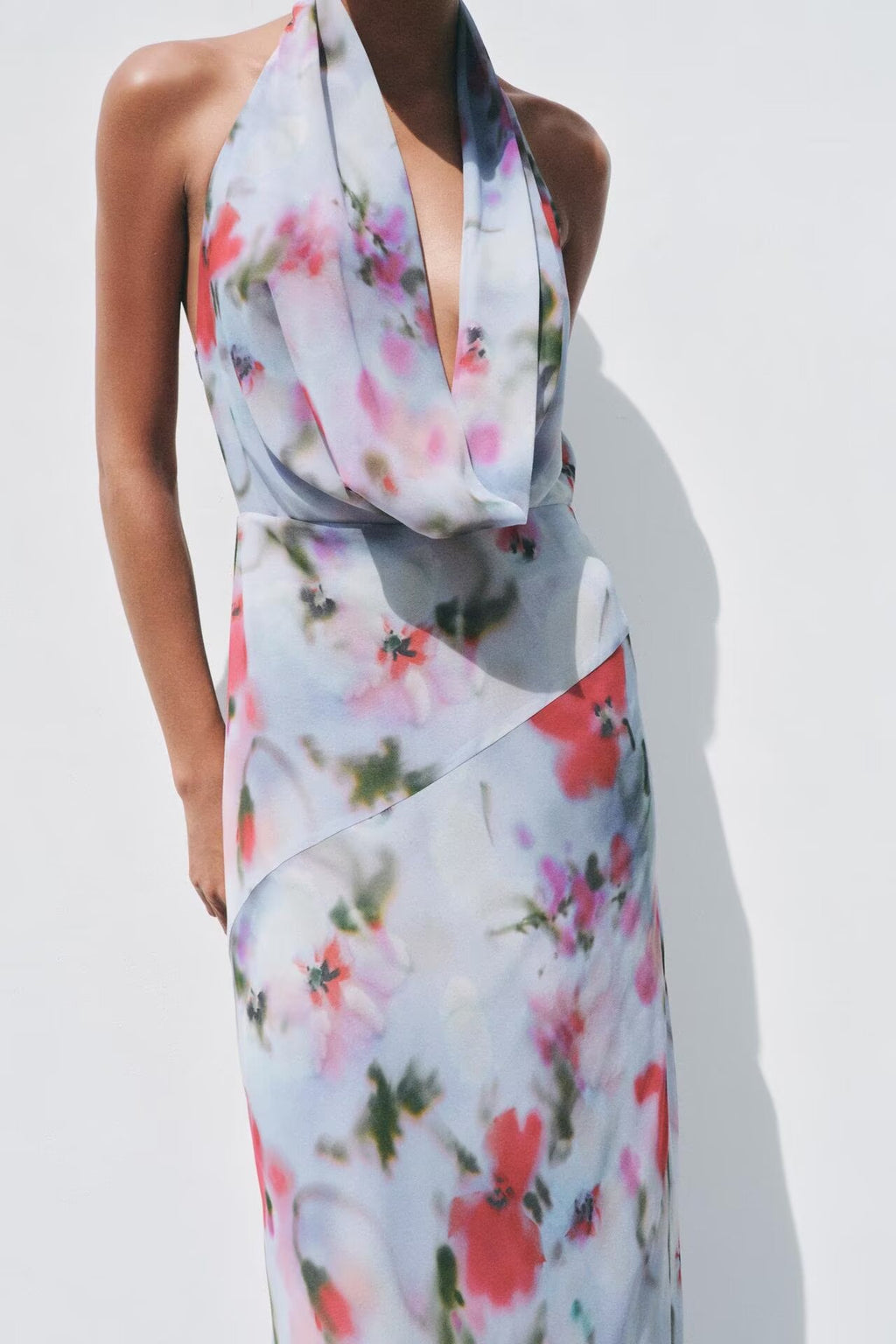 Spring Summer Women Fashionable Elegant Sexy Printing Hanging Collar Dress Shell