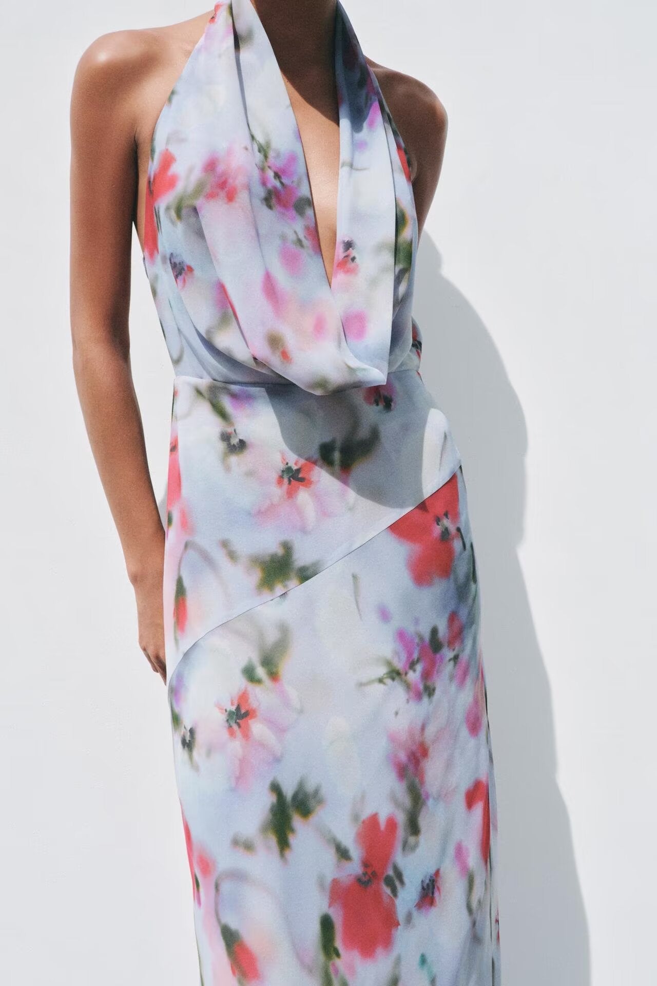 Spring Summer Women Fashionable Elegant Sexy Printing Hanging Collar Dress Shell