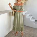 Spring Summer Bohemian Casual Vacation Contrast Color Two Way Wear Short Sleeve Dress Women Clothing Dee