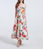 Women Elegant Summer Print Halter Slim Waistline Dress A Line Dress ESUNG