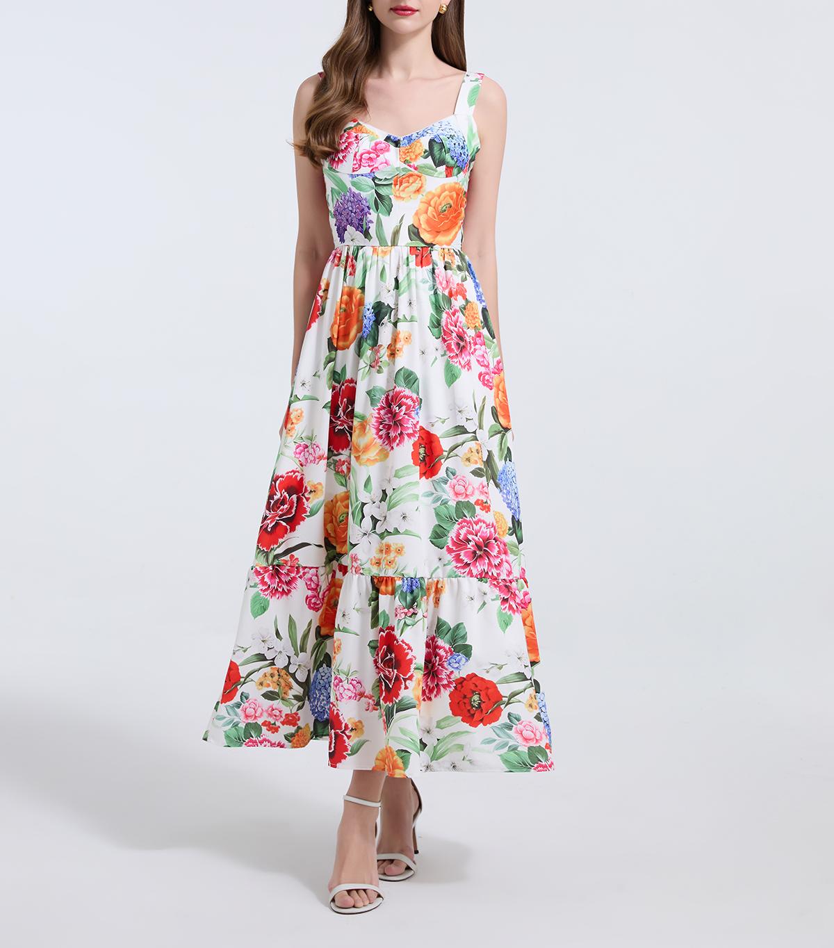 Women Elegant Summer Print Halter Slim Waistline Dress A Line Dress ESUNG