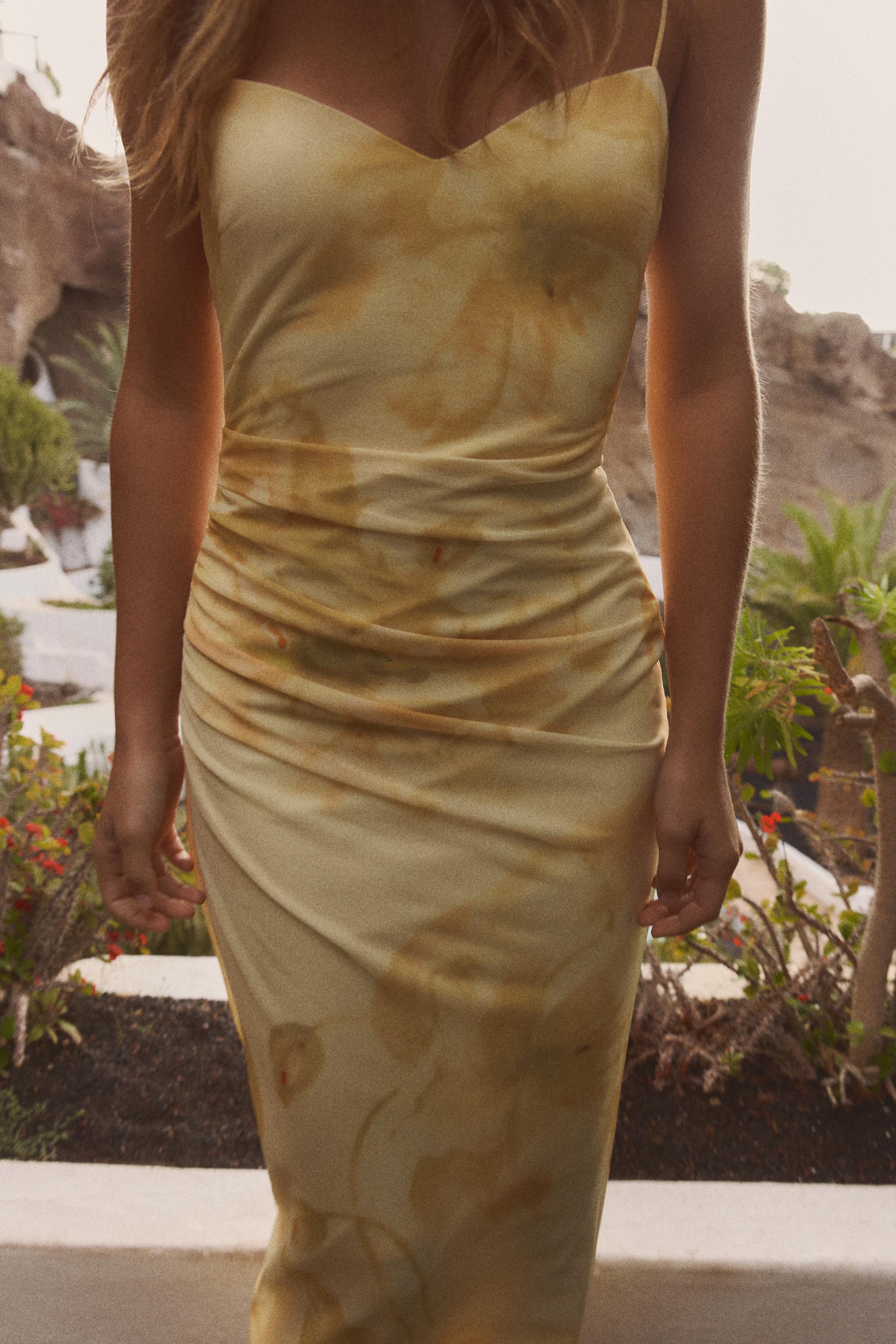 Women Clothing Printed Silk Net Sleeveless Midi Dress TRAF